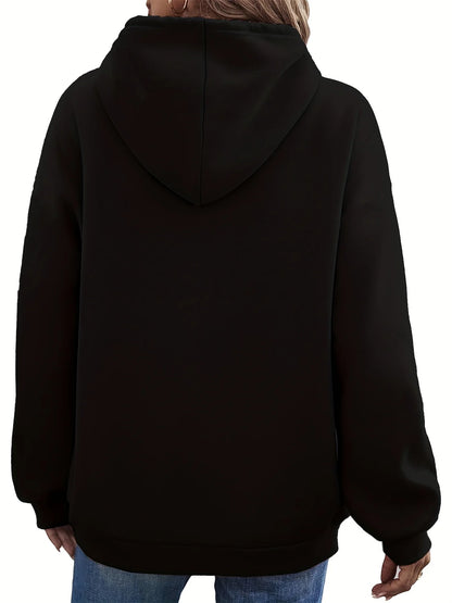 Women's autumn and winter warm and loose🥰 casual heart-shaped❤️ cross pattern printed velvet long sleeved hooded sweatshirt