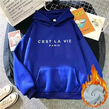 2026 Autumn Winter Women Fleece Hoodies Thick Warm Female Long Sleeve Hooded Sweatshirts Casual Print Lady Loose Pullover Tops