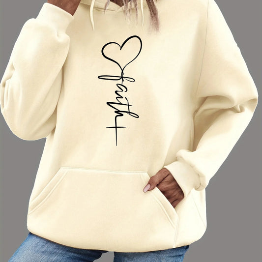 Women's autumn and winter warm and loose🥰 casual heart-shaped❤️ cross pattern printed velvet long sleeved hooded sweatshirt