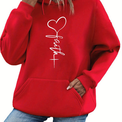 Women's autumn and winter warm and loose🥰 casual heart-shaped❤️ cross pattern printed velvet long sleeved hooded sweatshirt