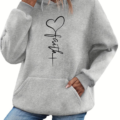 Women's autumn and winter warm and loose🥰 casual heart-shaped❤️ cross pattern printed velvet long sleeved hooded sweatshirt