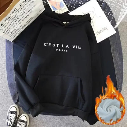 2026 Autumn Winter Women Fleece Hoodies Thick Warm Female Long Sleeve Hooded Sweatshirts Casual Print Lady Loose Pullover Tops